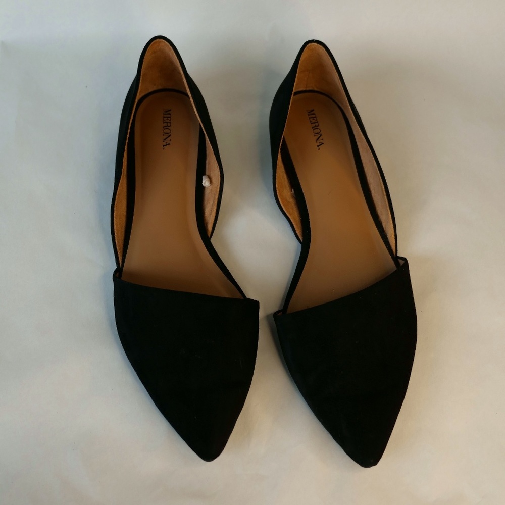 Black Suede-like Flat Point Toe Shoes